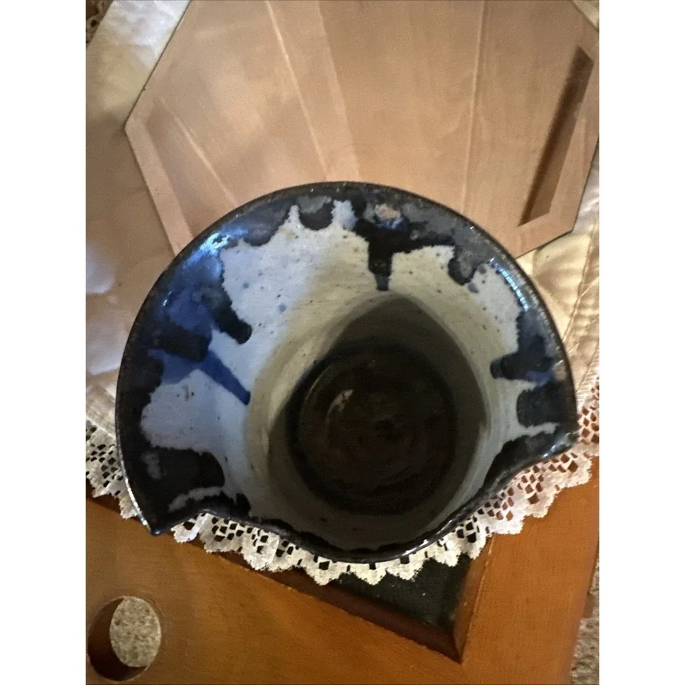 Drip Glazed‎ Studio Pottery Votive Holder Stoneware Signed